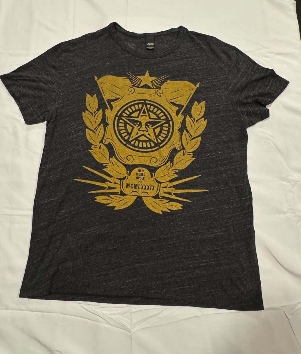 Obey New World Order Graphic T-Shirt Charcoal Black XL